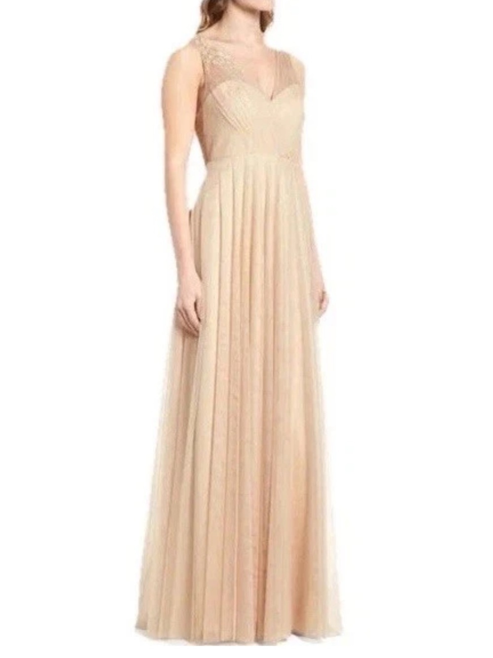 Jenny Yoo Emilie Illusion Gown Dress in Cashmere Size 6 *READ*